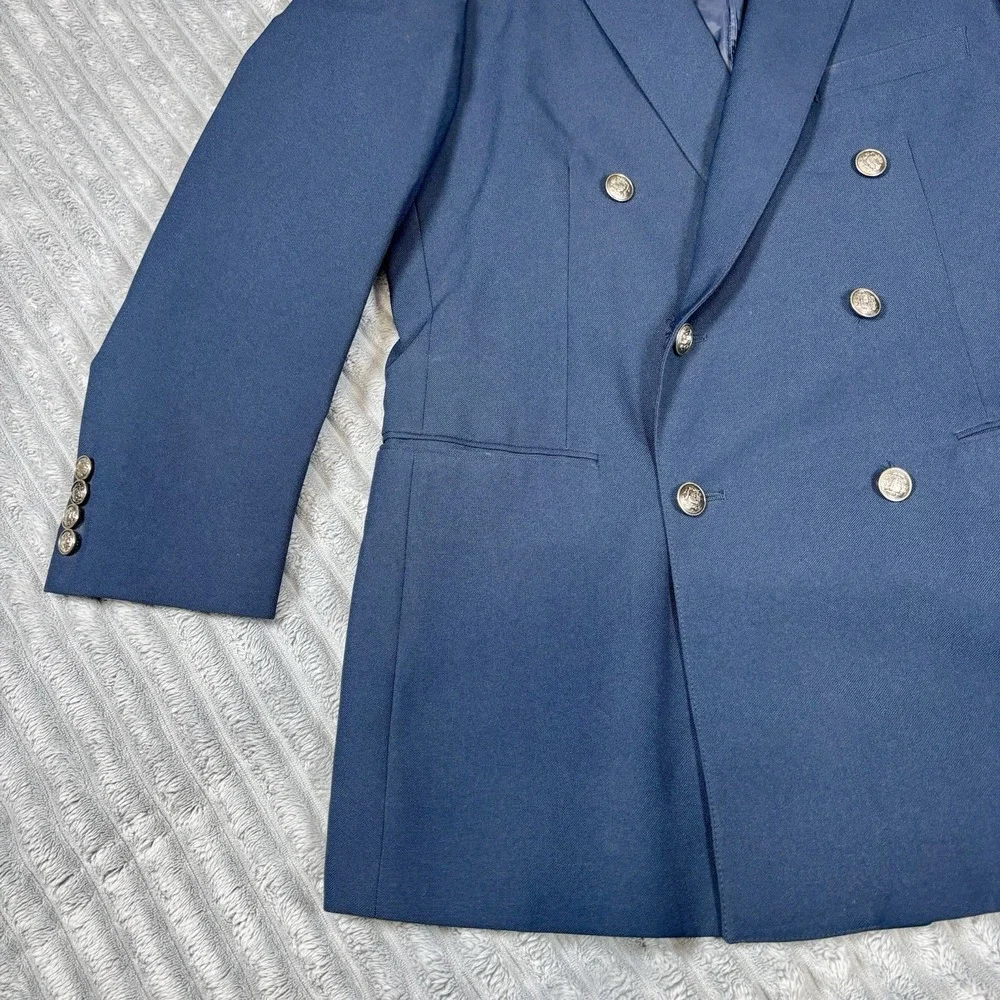 Garson Pierye men's size R42 dark blue silver tone buttons w‎ lions blazer